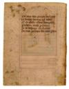 MANUSCRIPT LEAVES   CHRIST BEFORE CAIAPHAS.  Vellum leaf from French Book of Hours with miniature. Northeastern France, ca. 1440
